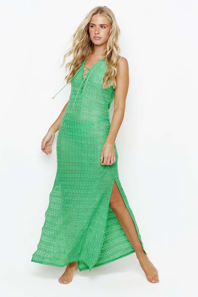 Пляжное зеленое длинное платье 1