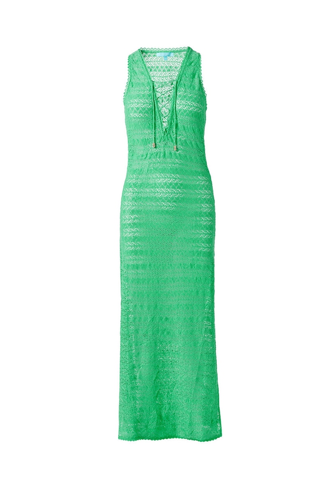 Пляжное зеленое длинное платье 5