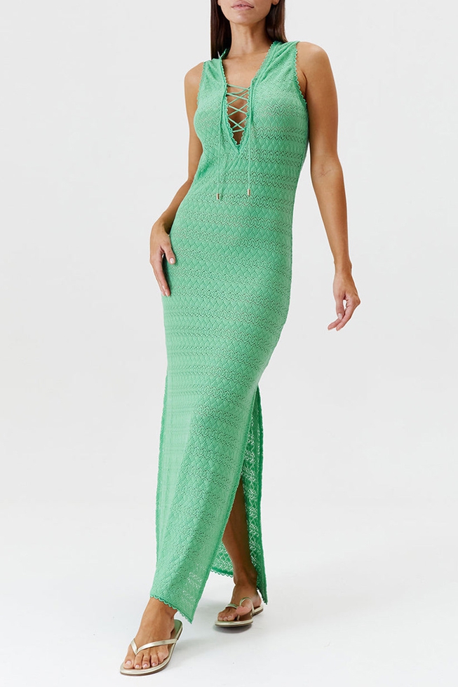 Пляжное зеленое длинное платье 3