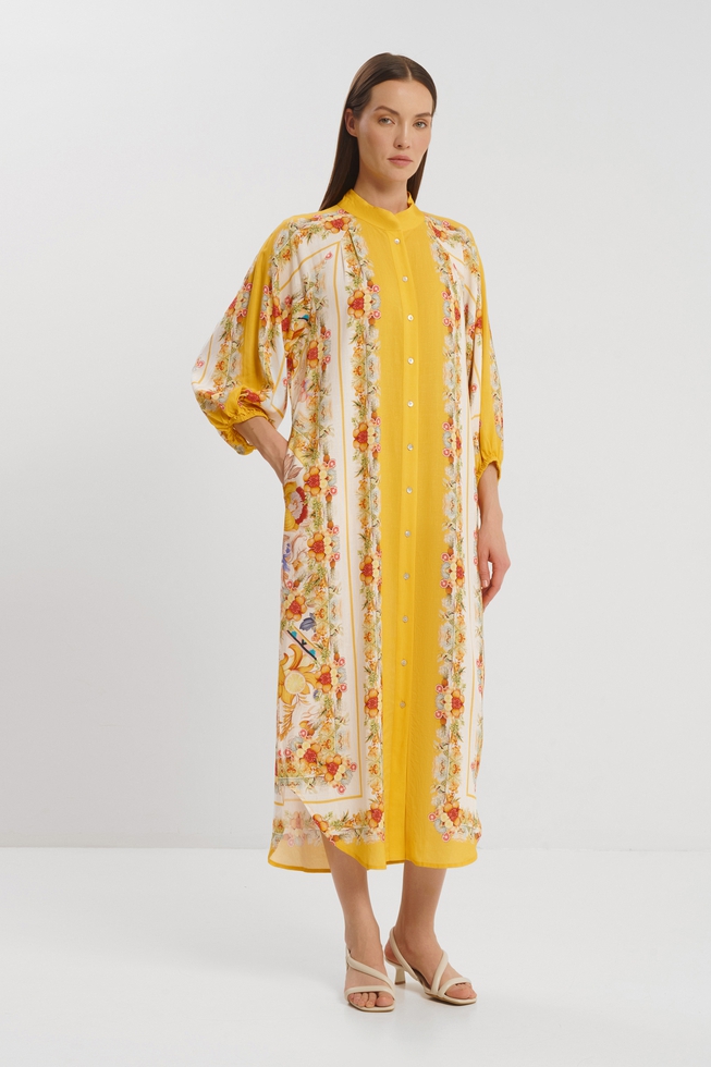 Жёлтое платье-халат 1