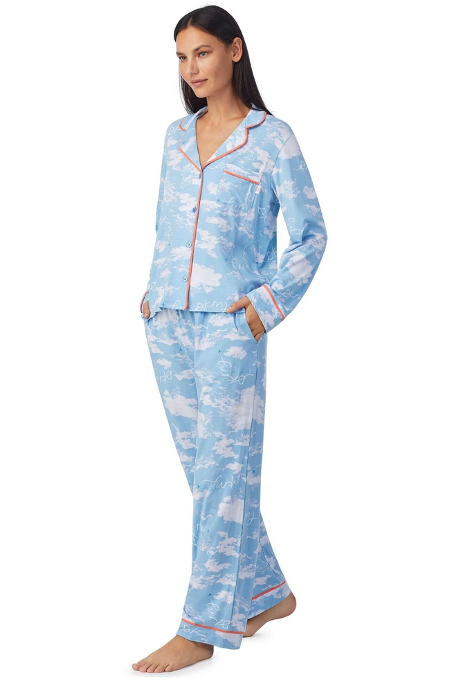 Женская синяя пижама с брюками 3