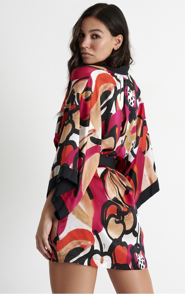 Пляжный шелковый короткий халат  2