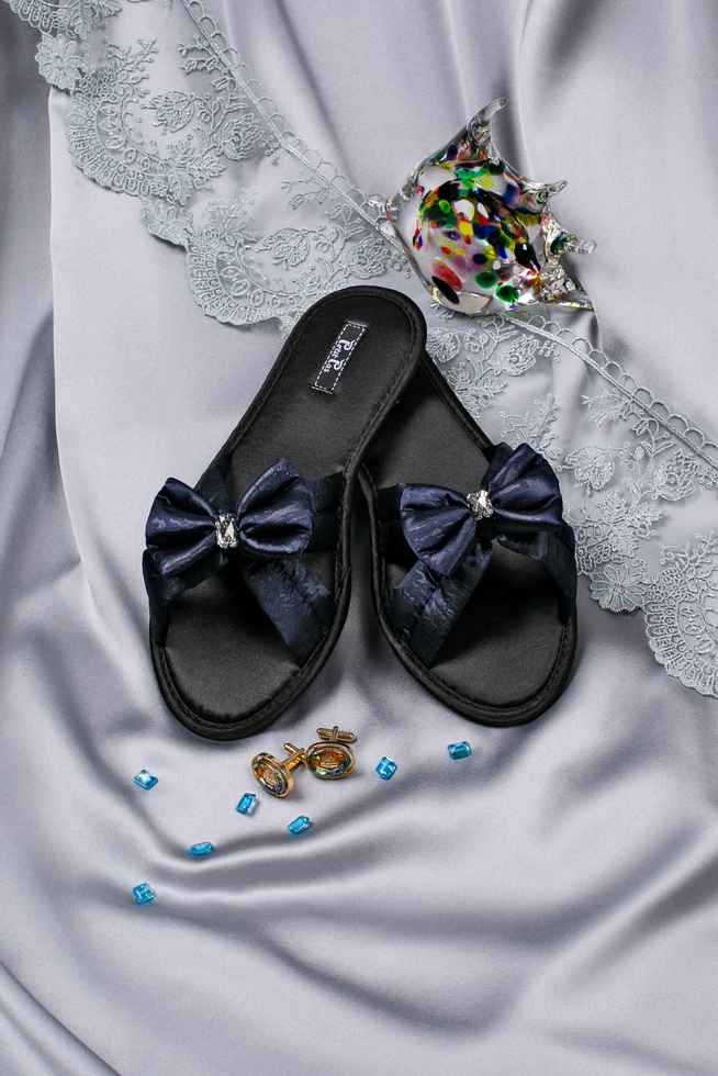 Женские синие домашние тапочки с хлопковой стелькой 7