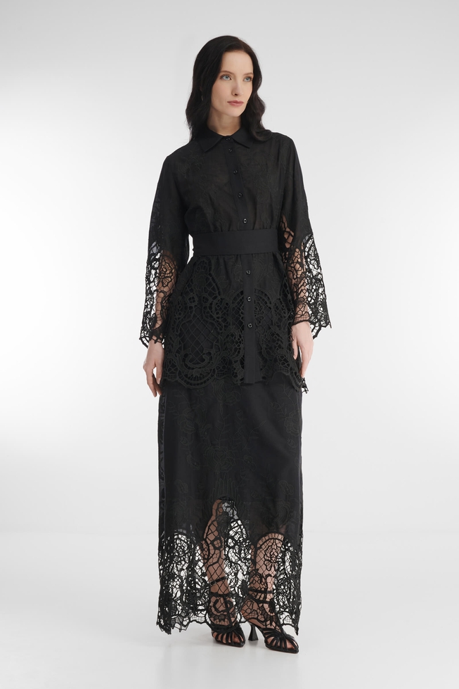 Чёрная длинная юбка с кружевом 3
