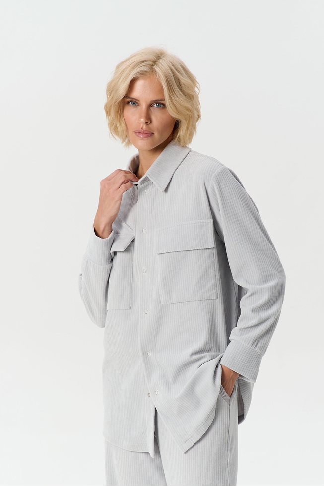  Женский домашний серый топ-рубашка в рубчик  1