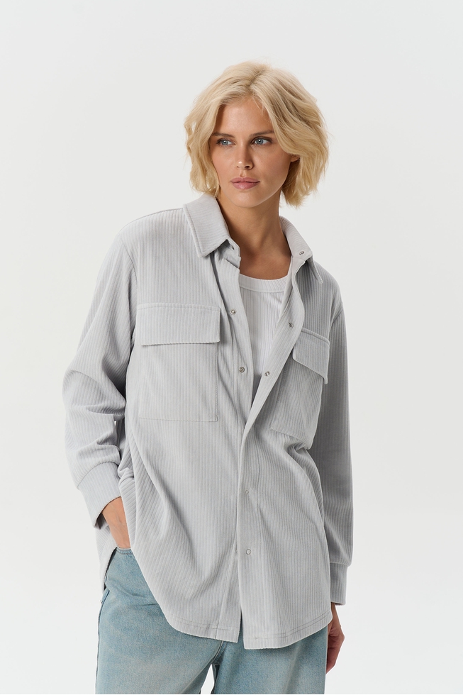  Женский домашний серый топ-рубашка в рубчик  8