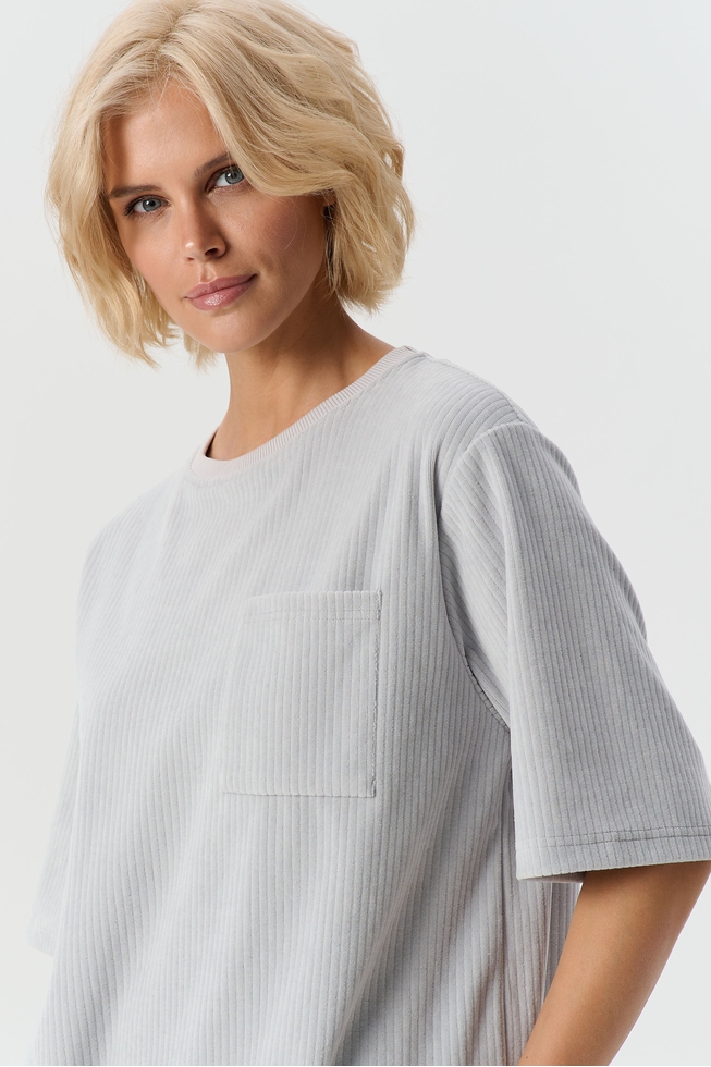  Женская домашняя серая футболка в рубчик  5