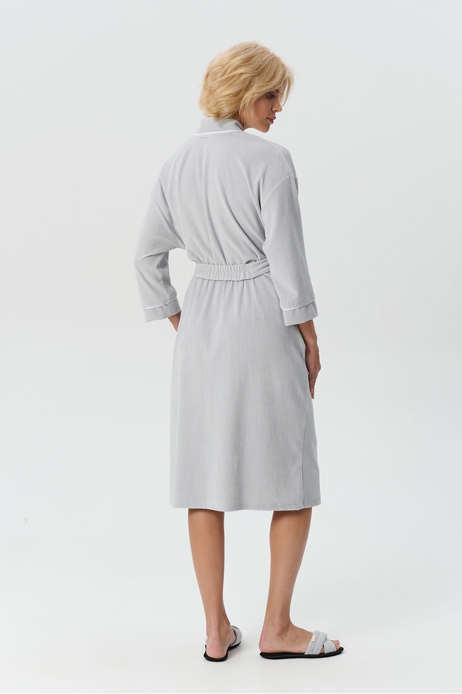 Женский серый халат миди в рубчик 2