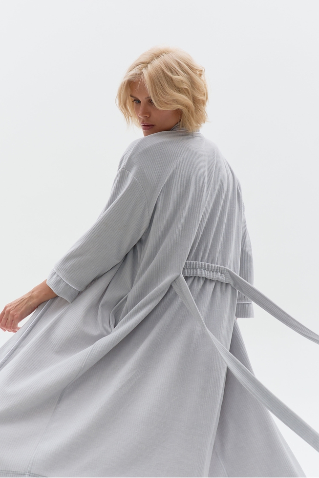 Женский серый халат миди в рубчик 5