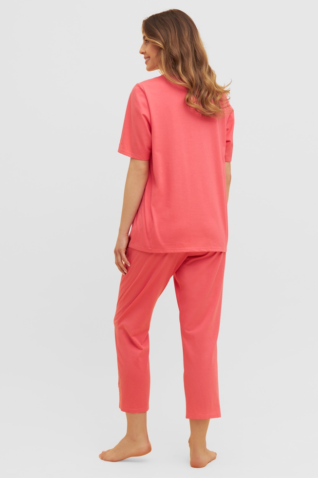  Женский красный домашний костюм (блузка с капри)  2