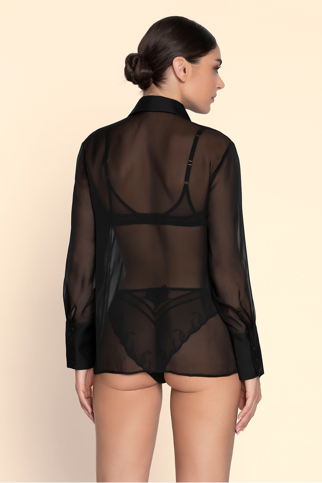  Женский черный шелковый домашний топ-рубашка  2