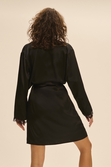  Женский шелковый черный халат миди  Simone Perele 1F8982 купить в интернет-магазине Bestelle фото 4