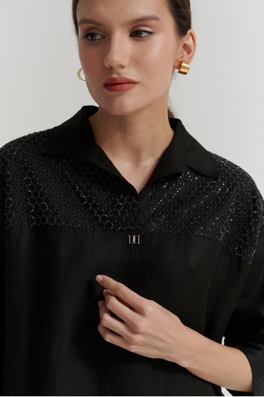  Длинное черное льняное платье  Daniela Drei 1621 купить в интернет-магазине Bestelle фото 3