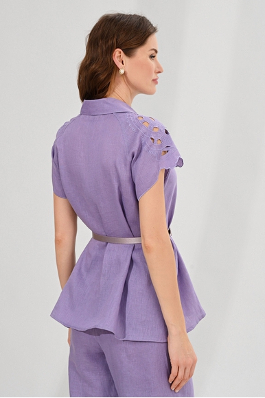 Льняная блузка с перфорацией на плечах Caterina Leman BL5801-73 купить в интернет-магазине Bestelle фото 3