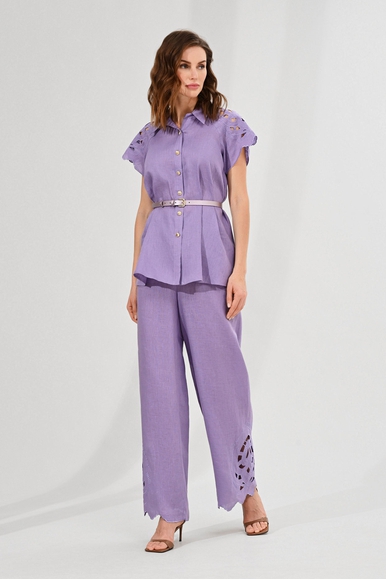 Льняная блузка с перфорацией на плечах Caterina Leman BL5801-73 купить в интернет-магазине Bestelle фото 4