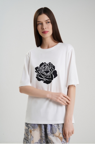 Женская белая футболка из хлопка с принтом Petit Pas 101084 купить в интернет-магазине Bestelle фото 1