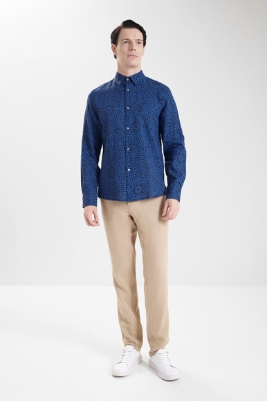 Мужская синяя рубашка из льна Derek Rose 9820-MILA купить в интернет-магазине Bestelle фото 3