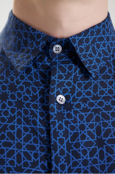 Мужская синяя рубашка из льна Derek Rose 9820-MILA купить в интернет-магазине Bestelle фото 4