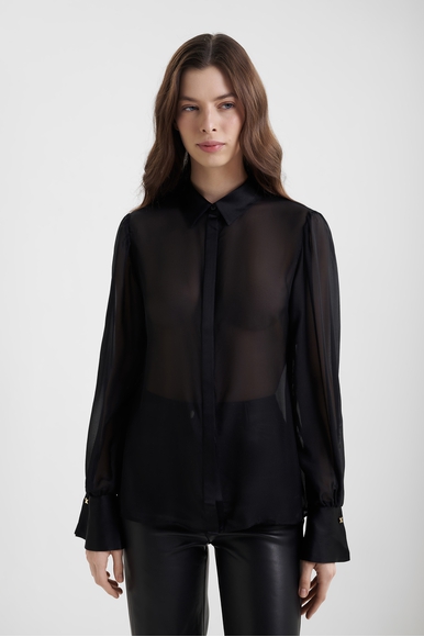 Черная шелкова блузка с длинным рукавом Chantelle C01WH0 купить в интернет-магазине Bestelle фото 1