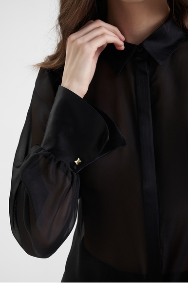 Черная шелкова блузка с длинным рукавом Chantelle C01WH0 купить в интернет-магазине Bestelle фото 4