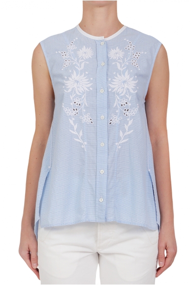 Хлопковая голубая блузка с вышивкой High 75312690R32 купить в интернет-магазине Bestelle фото 2