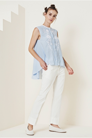 Хлопковая голубая блузка с вышивкой High 75312690R32 купить в интернет-магазине Bestelle фото 1