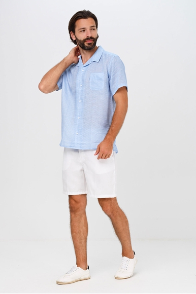 Льняная мужская рубашка с коротким рукавом Derek Rose 9825-MILA купить в интернет-магазине Bestelle фото 3