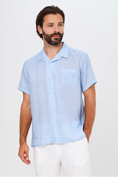 Льняная мужская рубашка с коротким рукавом Derek Rose 9825-MILA купить в интернет-магазине Bestelle фото 1