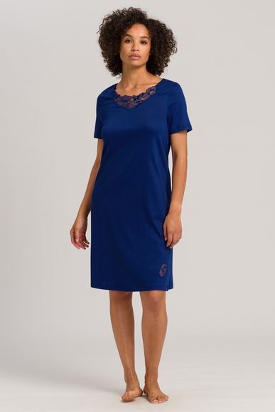 Женская синяя хлопковая сорочка с кружевом миди Hanro 076047 купить в интернет-магазине Bestelle фото 3