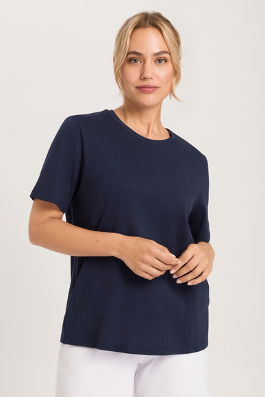 Женская синяя домашняя хлопковая футболка Hanro 078662 купить в интернет-магазине Bestelle фото 1