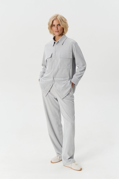  Женский домашний серый топ-рубашка в рубчик  Petit Pas VEL10 купить в интернет-магазине Bestelle фото 4