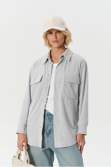  Женский домашний серый топ-рубашка в рубчик  Petit Pas VEL10 купить в интернет-магазине Bestelle фото 3