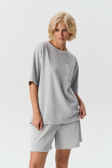  Женская домашняя серая футболка в рубчик  Petit Pas VEL14 купить в интернет-магазине Bestelle фото 3