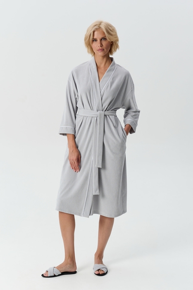 Женский серый халат миди в рубчик Petit Pas VLFEMME купить в интернет-магазине Bestelle фото 1