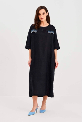  Длинное льняное платье со стразами 