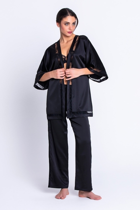  Женский домашний черный топ-блузка из шелка с кружевом 