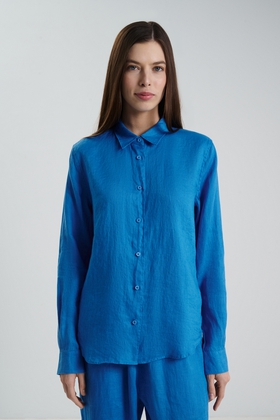 Льняная блузка с длинным рукавом