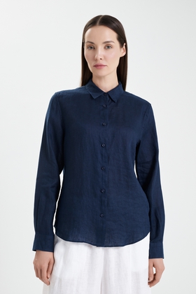 Льняная блузка с длинным рукавом