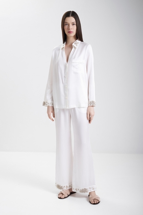  Женская шелковая пижама с брюками 