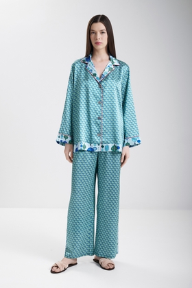  Женская шелковая пижама с брюками 