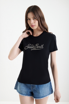 Женская хлопковая футболка со стразами