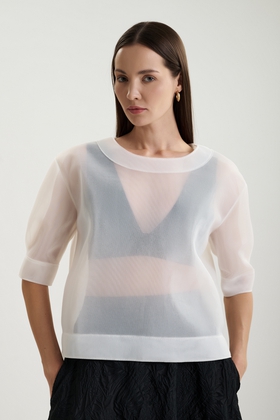 Блузка с коротким рукавом из воздушного материала 