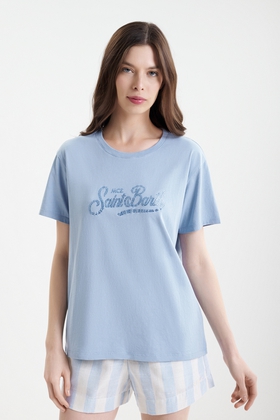 Женская хлопковая футболка со стразами 