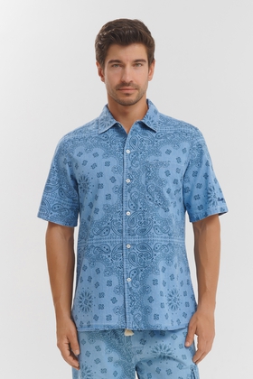 Мужская хлопковая рубашка с коротким рукавом