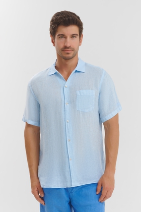 Мужская льняная рубашка с коротким рукавом