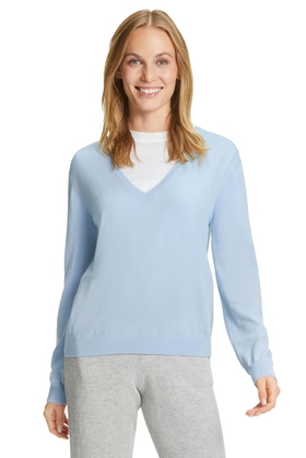 Женский шерстяной синий пуловер