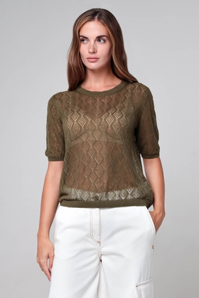 Женский оливковый льняной джемпер