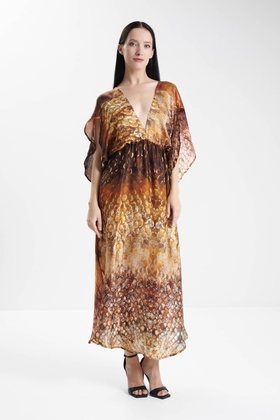 Длинное платье из шёлка с анималистичным принтом 