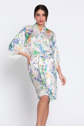  Женский халат миди с кружевом 