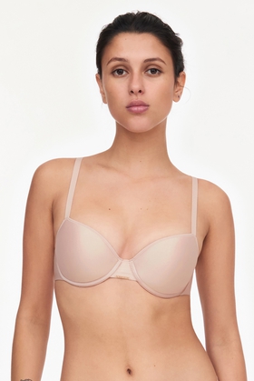 Бежевый бюстгальтер-балконет с плотной чашкой на косточках